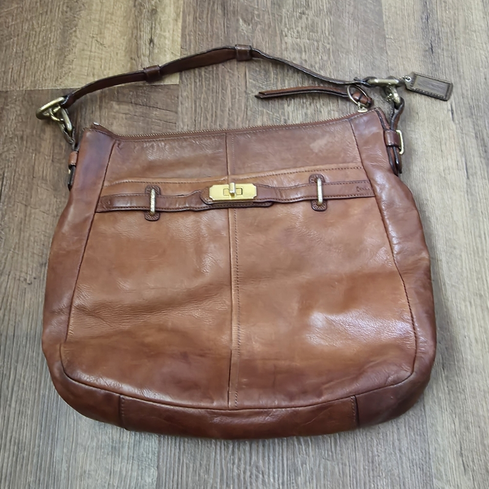 Coach Leather Logo Tag with Gold Ball Chain